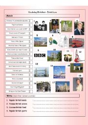 English Worksheet: Vocabulary Matching Worksheet & Quiz - BRITISH ICONS & LANDMARKS