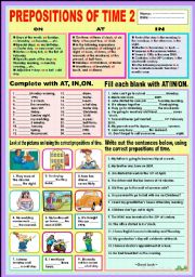 English Worksheet: Prepositions of time 2