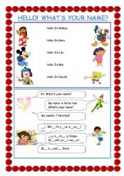 English Worksheet: GREETINGS: HELLO, WHATS YOUR NAME?