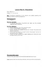 English Worksheet: Preposition Lesson Plan