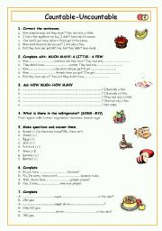 English Worksheet: Countable-Uncountable Nouns