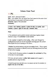 English Worksheet: Idioms from Food