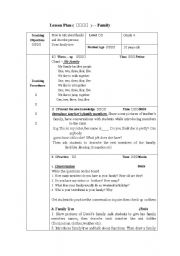 English Worksheet: Family,Lesson plan