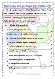 English Worksheet: simple past tense WH questios