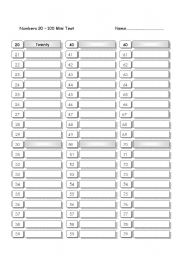 Numbers 20 - 100 Writing Mini Test