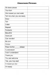 English worksheet: Classroom Phrases Lesson Plan and materials