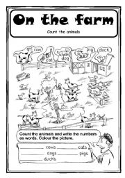 English Worksheet: On the farm - Count the animals