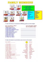 English Worksheet: FAMILY MEMBERS & EXERCISES