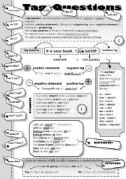 English Worksheet: TAG QUESTIONS - 1 page grammar-guide for teens and adults