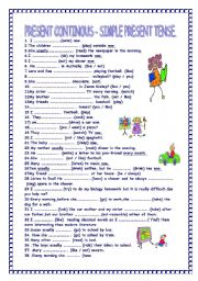 English Worksheet: PRESENT CONTINOUS- SIMPLE PRESENT TENSE