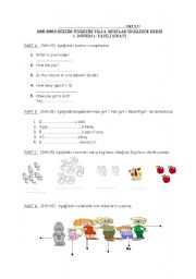 English worksheet: EXAM FOR THE  4 TH CLASSES