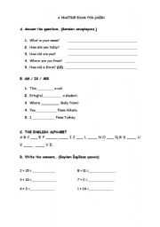 English Worksheet: 5th Grade Exam 1