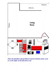 English Worksheet: Place the furniture into the room