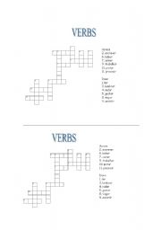 English worksheet: VERBS CROSSWORD