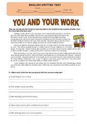 English Worksheet: Test - you and work 