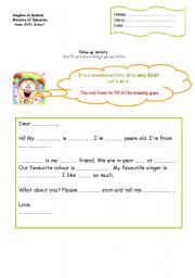 English Worksheet: a pen-pal letter