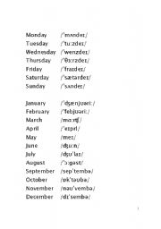 English worksheet: Pronunciation of Days and Months