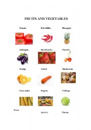 English worksheet: fruits and vegetables