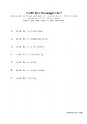 English Worksheet: Earth Day Scavenger Hunt