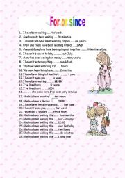 English Worksheet: For and since