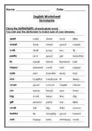 English Worksheet: Synonyms