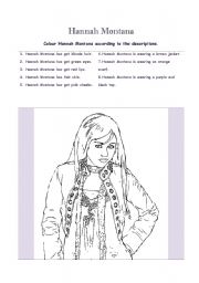 English Worksheet: Colour Hannah Montana