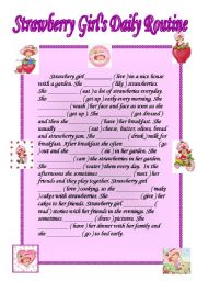 English Worksheet: strawberr girls daily routine
