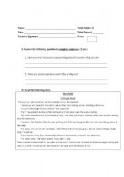 English Worksheet: Unfamiliar Reading Quiz