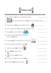 English worksheet: Noun or Verb