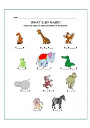 English Worksheet: WILD ANIMALS - missing letters