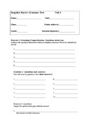 English Worksheet: Snapshot Starter Unit 1  Grammar Test