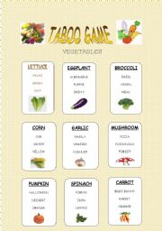 English Worksheet: VEGETABLES TABOO