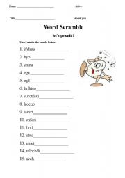 English worksheet: about you  scramble vocabulary