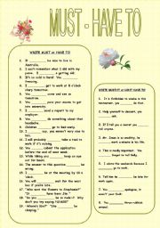 English Worksheet: MODALS - must - have to  /   musnt - dont have to