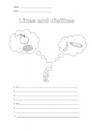 English worksheet: Likes and dislikes (student A) Part 1