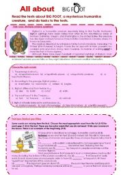 English Worksheet: All about Bigfoot