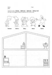 English Worksheet: family and rooms