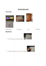 English Worksheet: Visual recipe Hot Dog Mummies