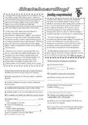 English Worksheet: Skateboarding (reading comprehension)