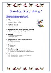 Snowboarding or skiing (3 pages with answers)