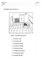 English Worksheet: Read and colour the objects