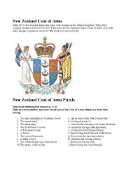 English Worksheet: New Zealand Coat of Arms Puzzle