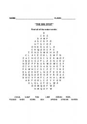 English Worksheet: Water Words Word Search