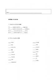 English worksheet: Fill the gaps with the articles a and an