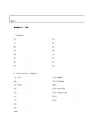 English worksheet: Cardinal and ordinal numbers 1-100