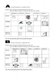 ask pupil A/B questions to complete the chart