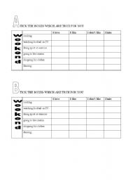 English worksheet: TICK THE BOXES WHICH ARE TRUE FOR YOU