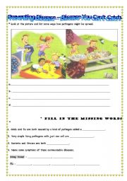 English Worksheet: prevent disease_how germs spread