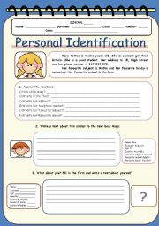 English Worksheet: Personal Identification