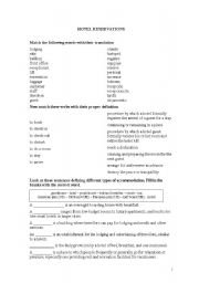 English Worksheet: Hotel Reservations (English-Spanish vocabulary)